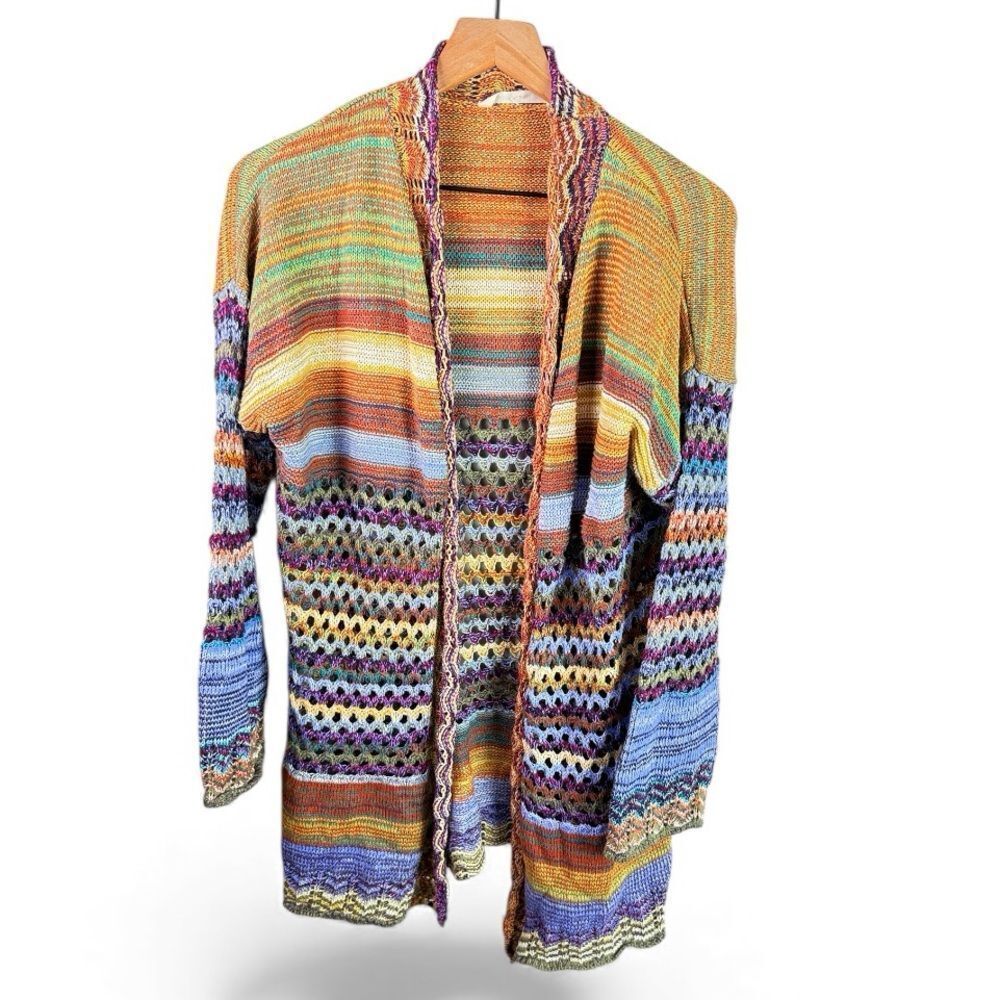 Soft Surroundings Purple, Brown & Yellow Crochet Cardigan